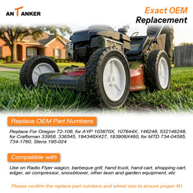 Antanker diamond-tread tire detail provides strong grip on uneven terrain.