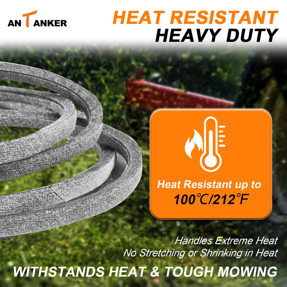 Heat-resistant Kevlar composition demonstrated for tough mowing environments.