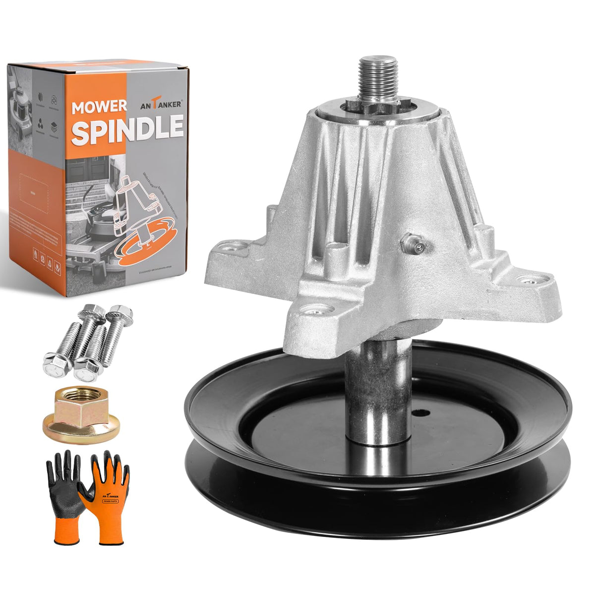 Antanker heavy-duty spindle front view for 42-inch deck, durable replacement