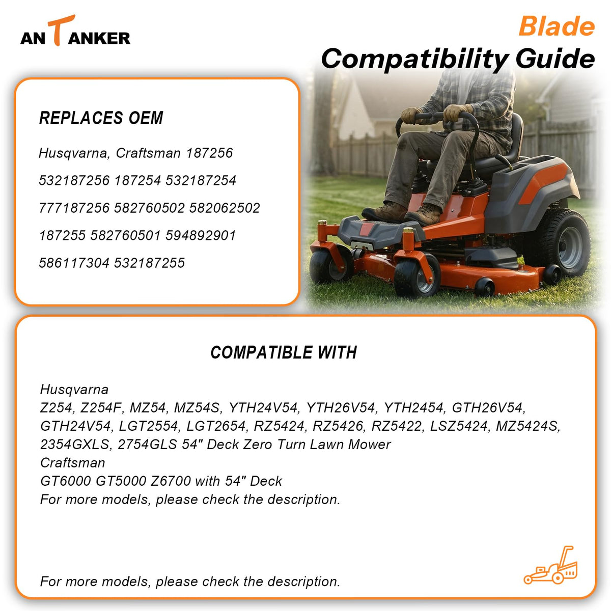 Antanker Husqvarna-compatible blades fit 54-inch mowers for reliable performance