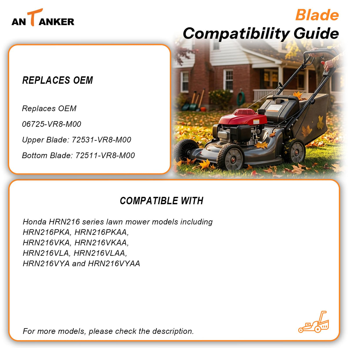 Antanker microcut blade assembly 08720-VR8-M00 for finer mulching.