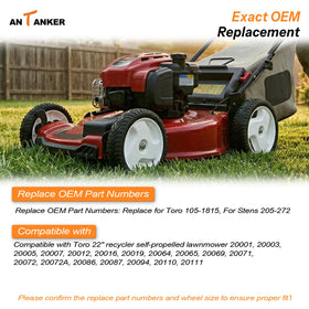 Antanker self-propelled mower front wheels pair enhances maneuverability.
