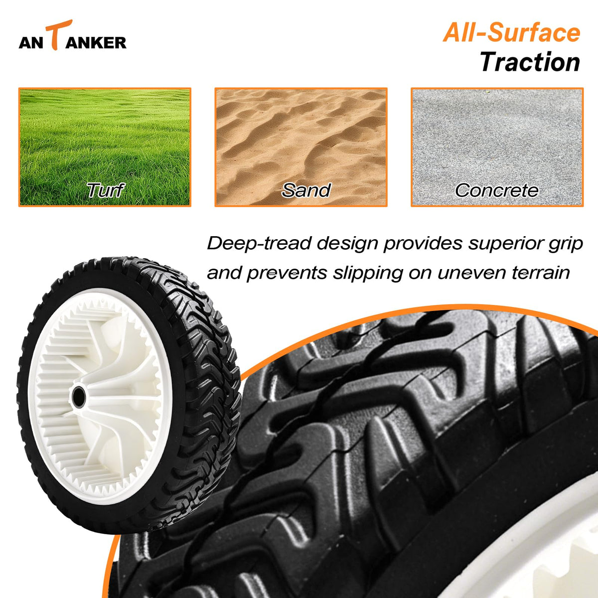 Antanker Toro Recycler 22-inch part assembly highlighting improved traction on uneven ground.