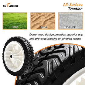 Antanker Toro Recycler 22-inch part assembly highlighting improved traction on uneven ground.