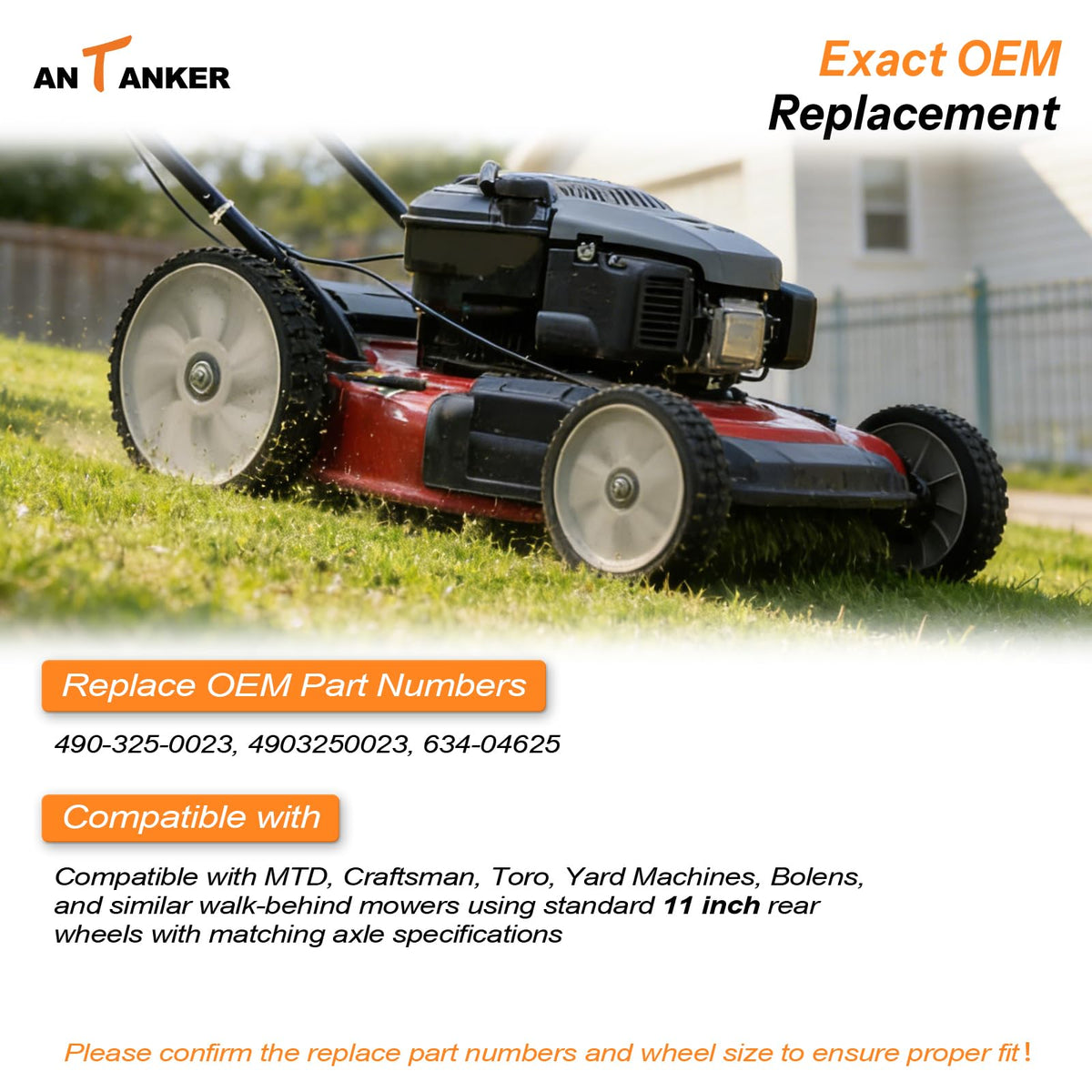 Antanker universal plastic wheel suitable for many mower brands.