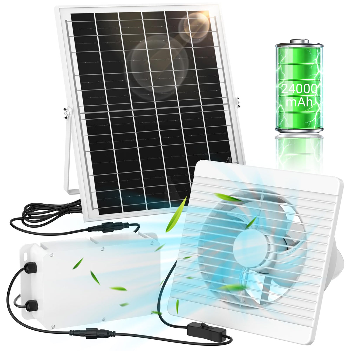 ANTEQI solar exhaust fan with battery backup delivers cool air when sunlight fades.
