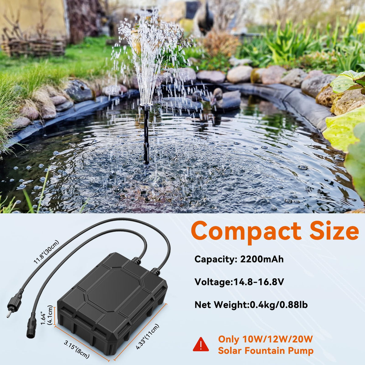 Antfraer battery operating through cloudy day to sustain fountain flow.