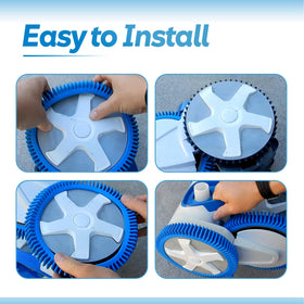 STEP-by-step visuals for installing ANTOBLE blue tire kit on pool cleaner.