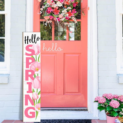 ANTPFAE Hello Spring porch sign displayed at sunny doorway welcoming guests