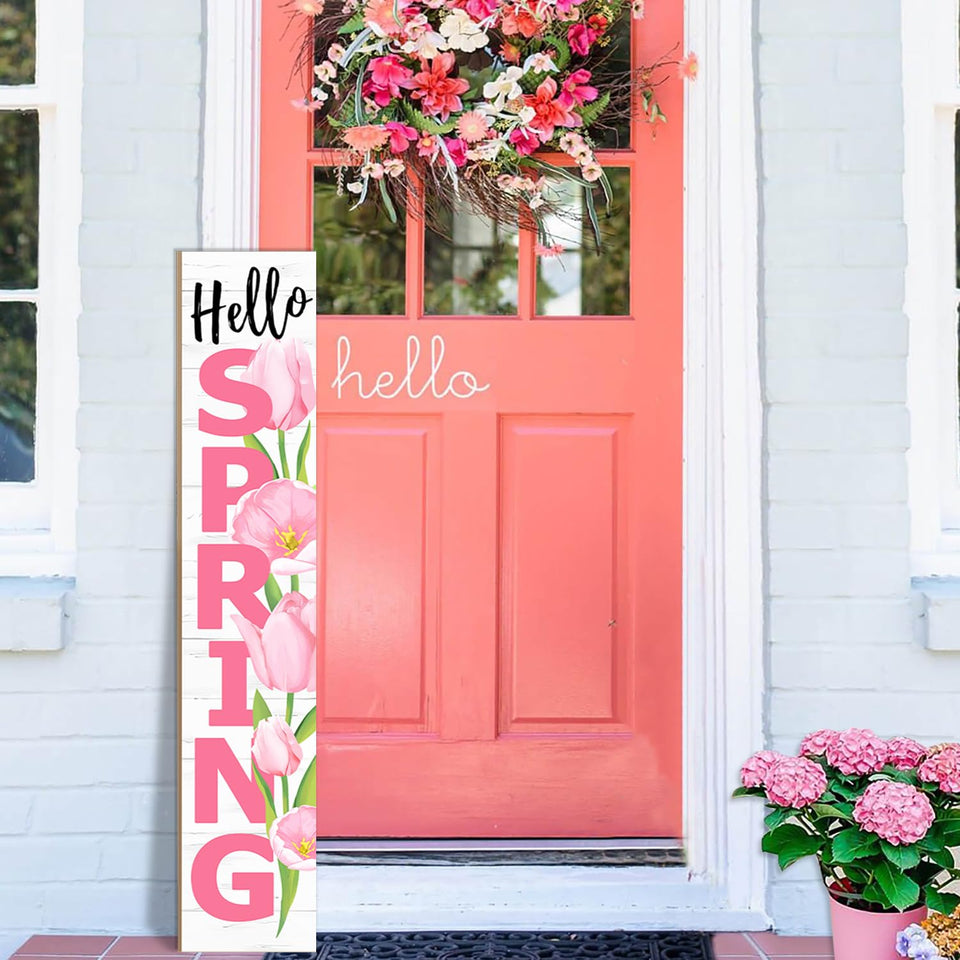 ANTPFAE Hello Spring porch sign displayed at sunny doorway welcoming guests