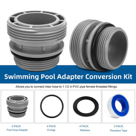 Four-pack adapters with O-rings, gaskets, and teflon tape for leak-free assembly