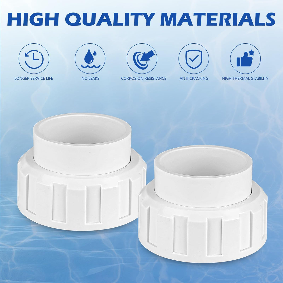 Antrys salt water chlorinator union assembly fits 2-inch tubing for versatile pool and spa setups.