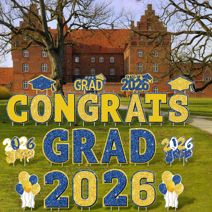 ANVAVO 2026 Congrats Grad yard sign in royal blue and gold for outdoor celebrations.