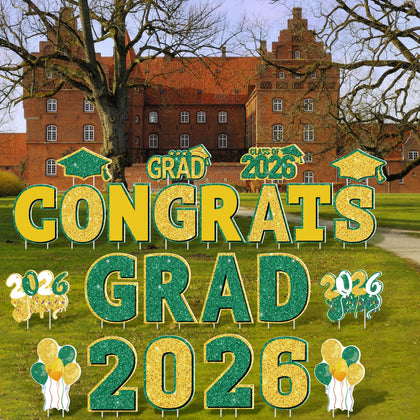 ANVAVO 2026 grad yard signs in green and gold for eye-catching outdoor decor.