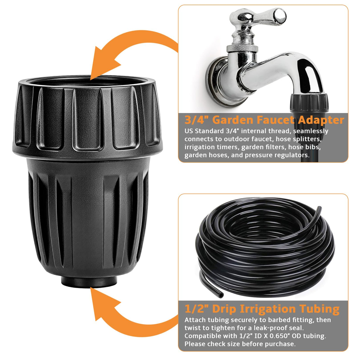 Anwenk 1/2 to 3/4 female-to-female connector for quick, leak-free joins.