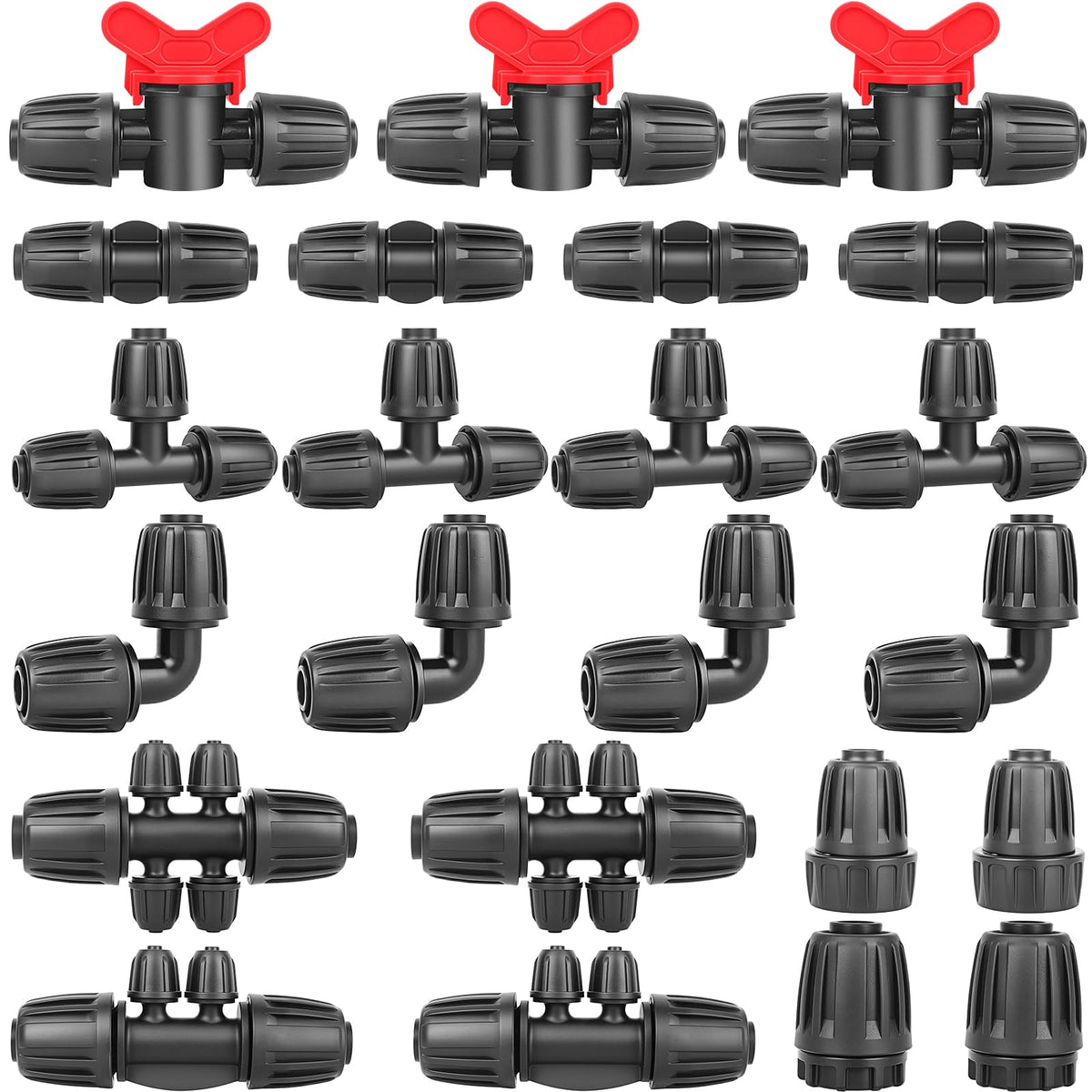 Anwenk 23Pcs drip irrigation kit laid out for easy setup and planning