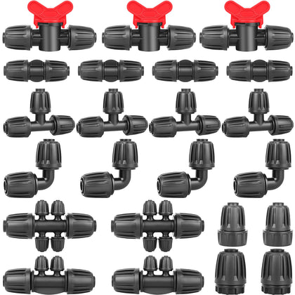 Anwenk 23Pcs drip irrigation kit laid out for easy setup and planning