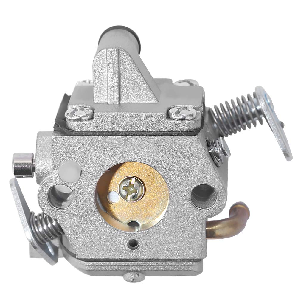 Anxingo MS170 carburetor close-up highlights precise components for reliable tuning.