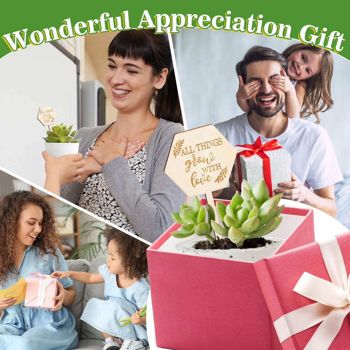 AnyDesign laser-engraved wood labels featuring growth motif for thoughtful gifting