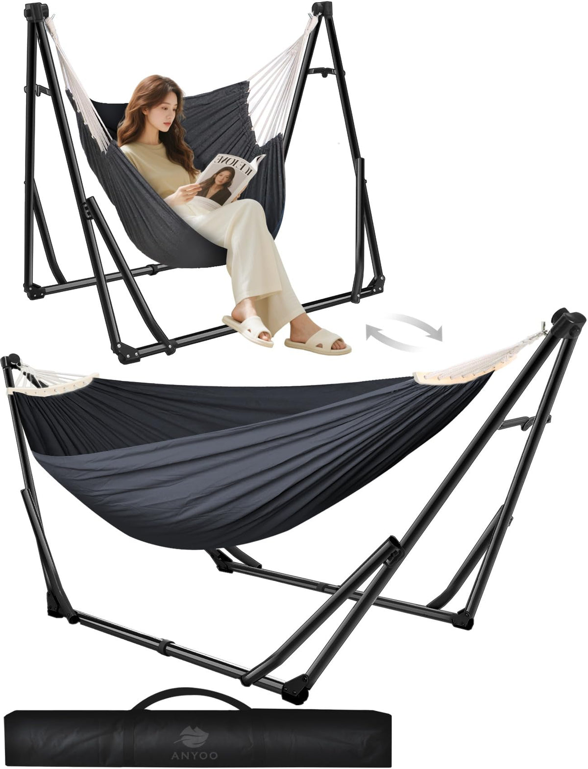 ANYOO 2-in-1 hammock and chair ready for versatile indoor outdoor use.