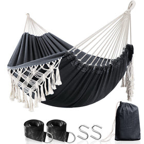 Anyoo Cotton Hammock bed 7ft by 5ft offers roomy outdoor relaxation.