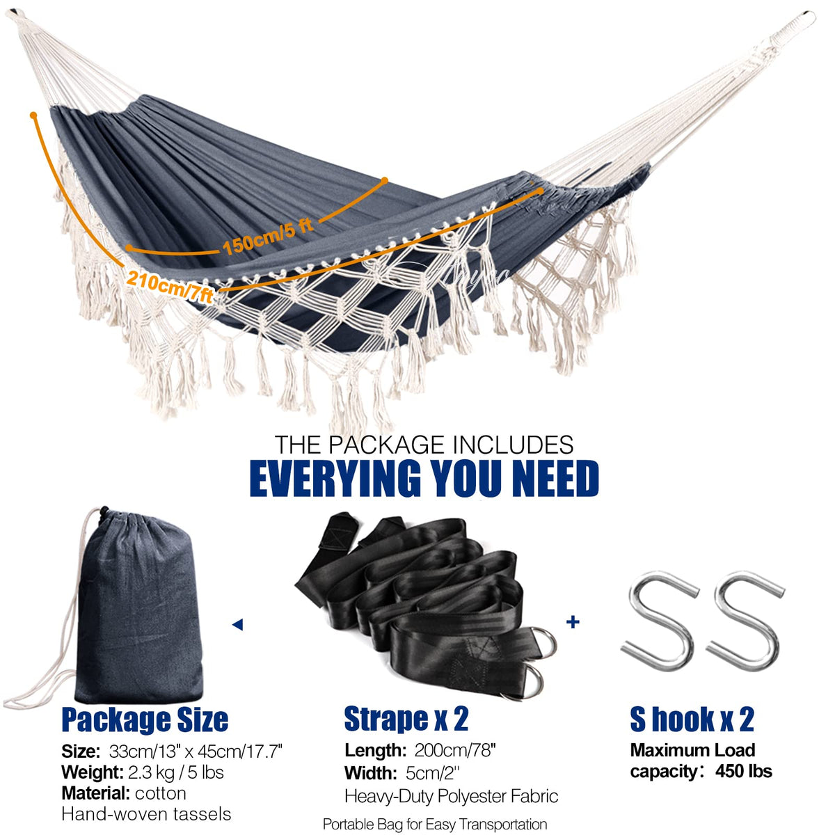 Anyoo Hammock easy assembly with straps and S-hooks for quick setup.