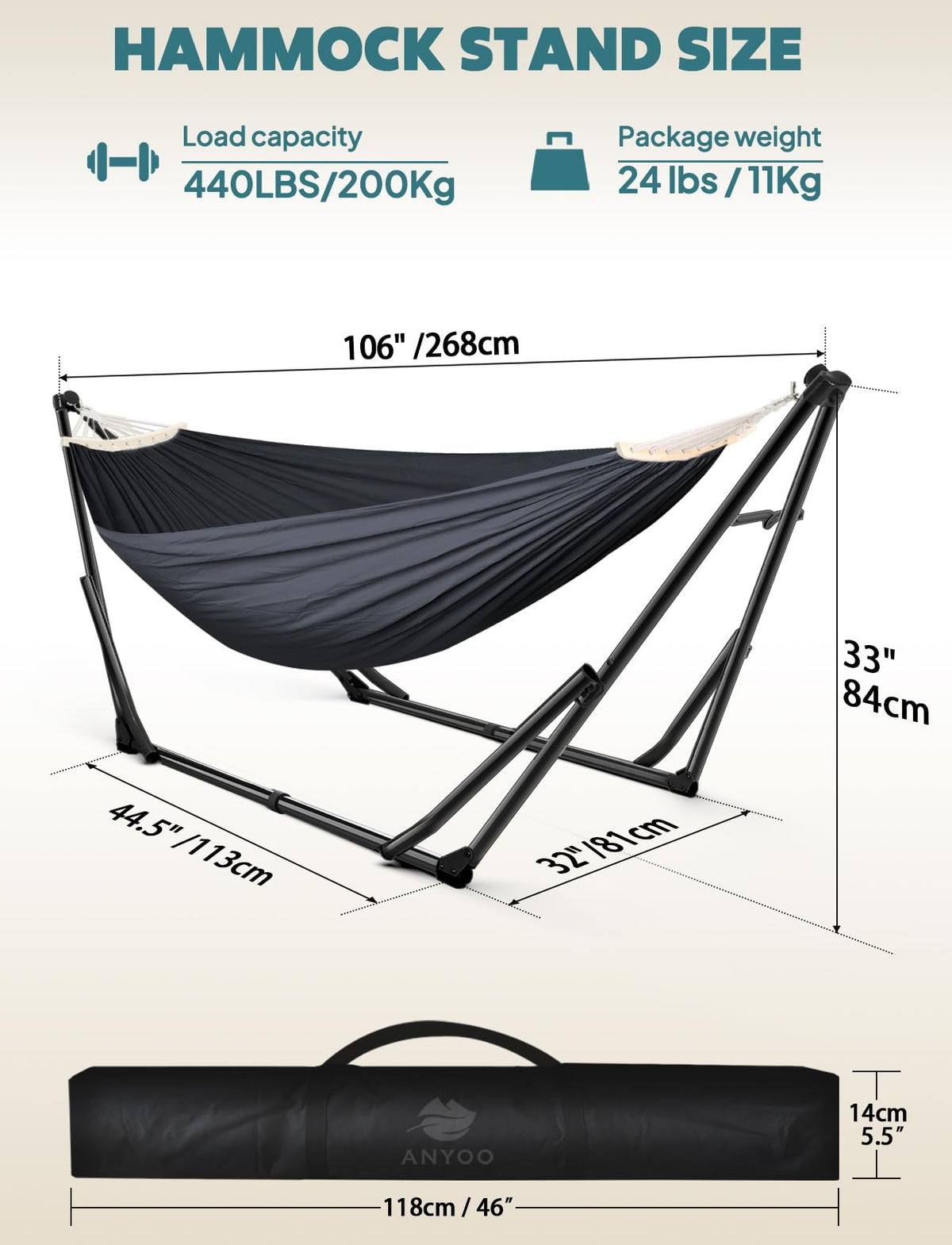 ANYOO soft cotton hammock fabric provides comfortable lounging.
