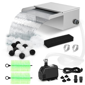 Anyprime pond waterfall box front view highlighting durable stainless steel for outdoor ponds