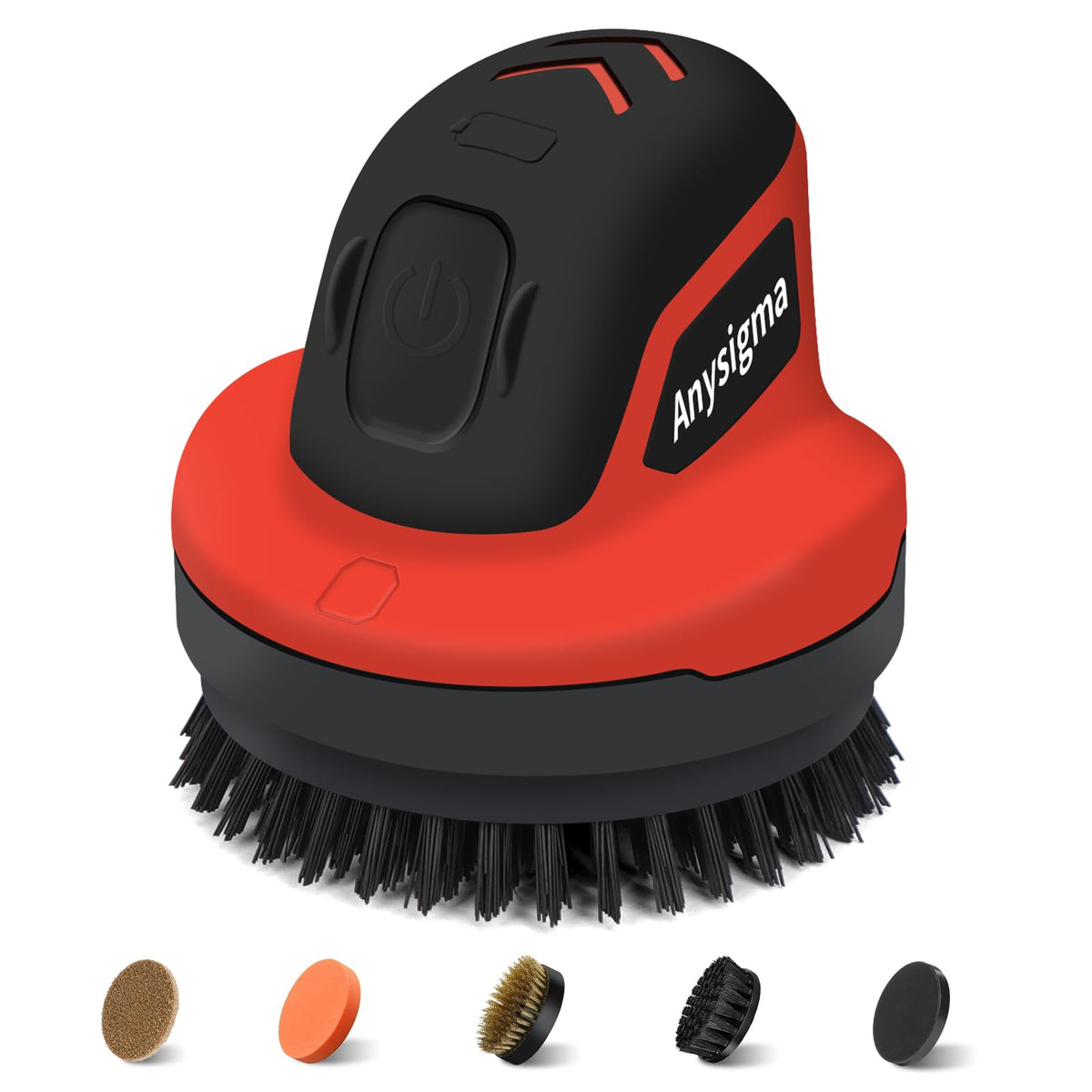 Anysigma electric grill brush with four replaceable heads for comprehensive grill cleaning.