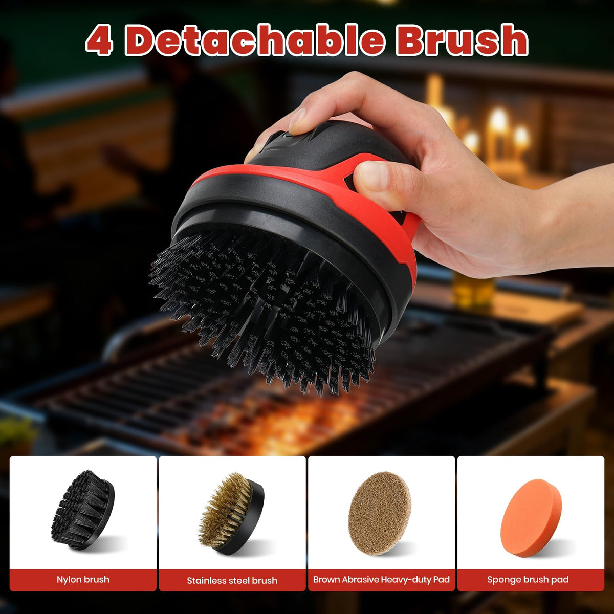 Anysigma grill brush delivers high-torque 230 RPM scrubbing to cut grease.