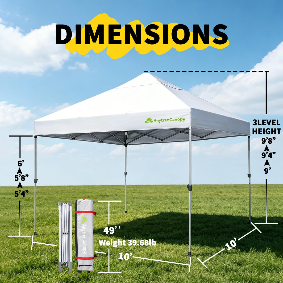 Anytree Anytee-10x10 canopy rolled bag storage highlights easy transport and compact storage.