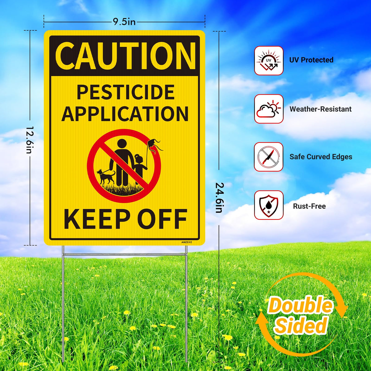 ANZEKE sign 12x9 yellow black dual-sided graphic for easy reading.