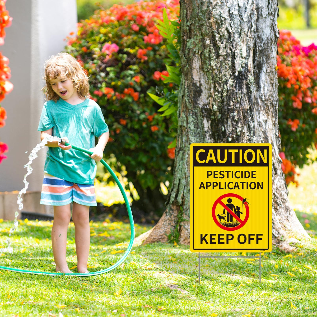 ANZEKE weatherproof sign set suitable for gardens, lawns, and commercial premises.
