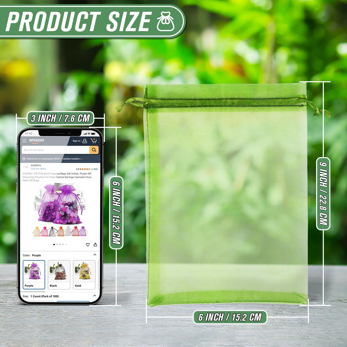 ANZNKU fruit protection bag on mango, shielding from birds.