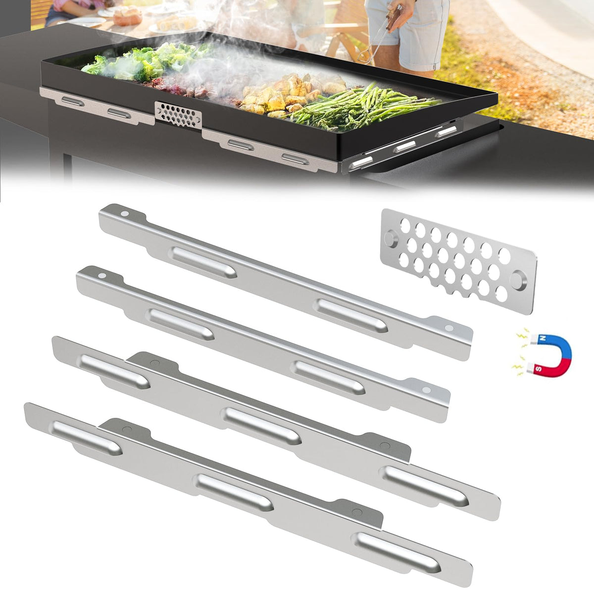Aoanoko Blackstone wind guard 36-inch front view protects flame on windy days