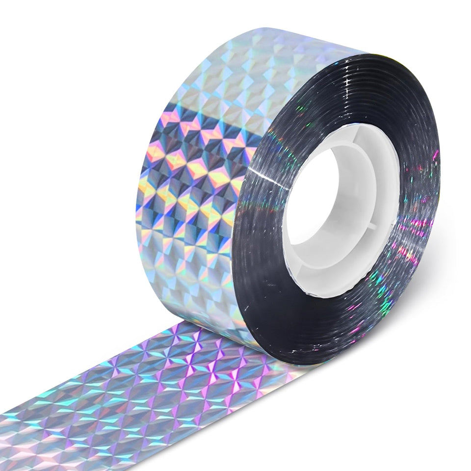 AOBSO Bird Tape 164ft length shines in sunlight to deter birds safely.