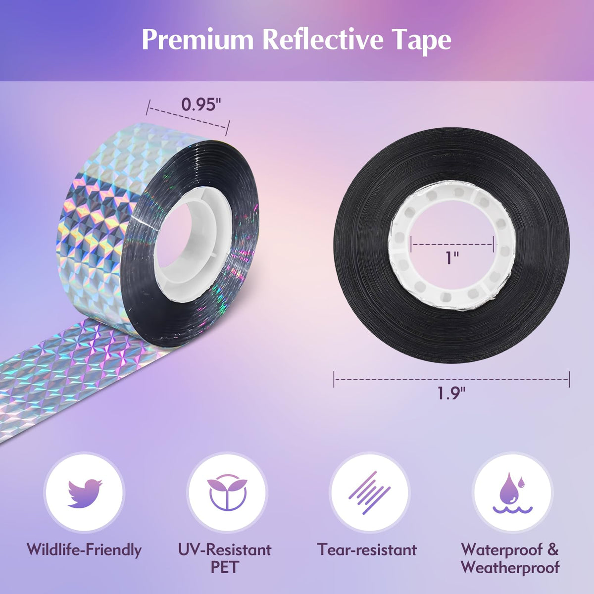 AOBSO Bird Tape holographic reflectivity creates flashing visuals to deter birds.