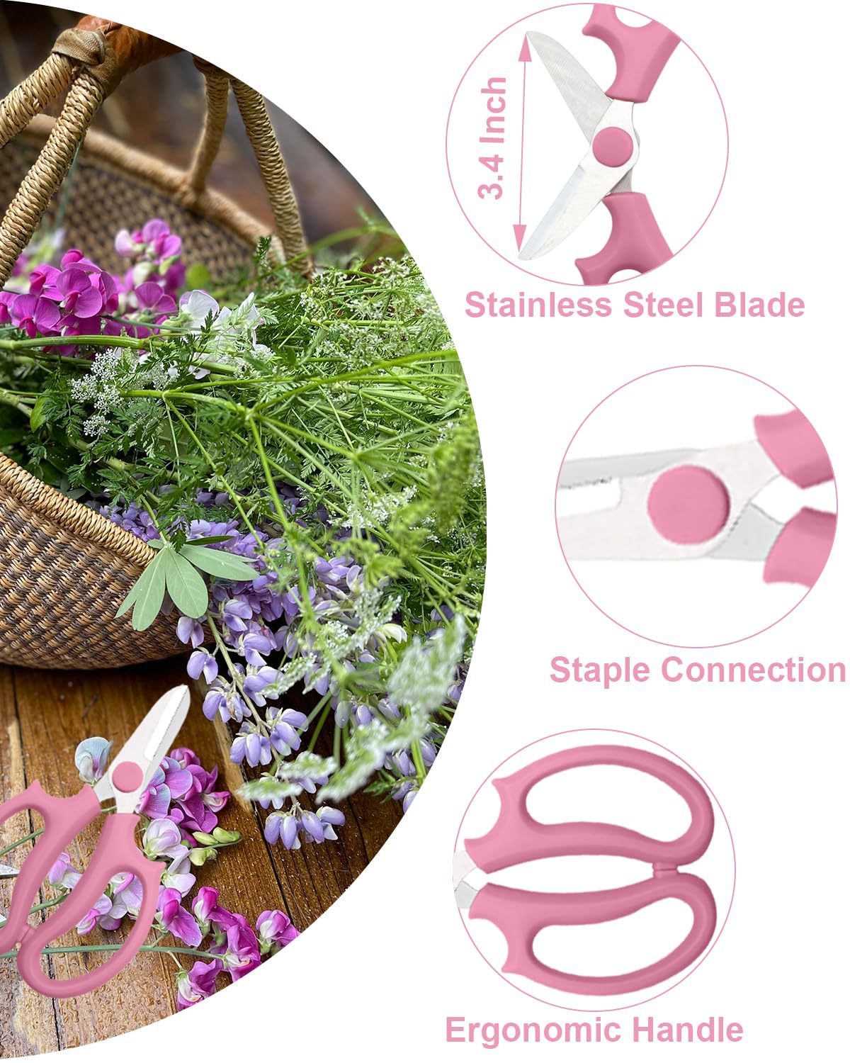 AOBYMIN floral scissors with pink handle enabling easy bouquet shaping