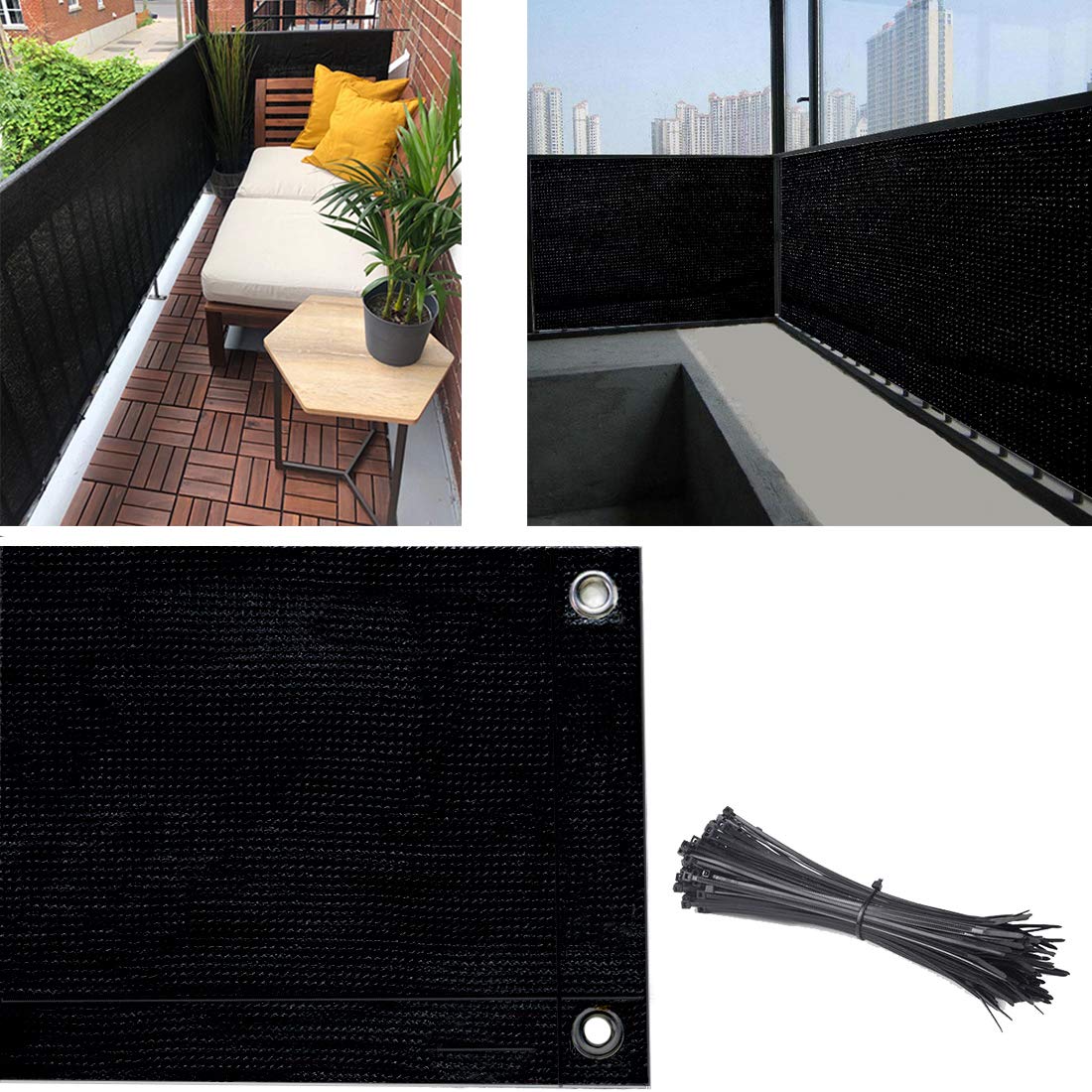 AOCHENLY balcony privacy screen with 210gsm fabric and reinforced edges for a straight, firm fit.