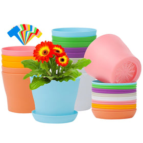 Aodaer 16-pack planters in colorful set with matching trays for indoor display