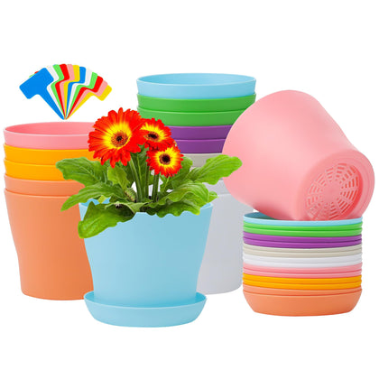 Aodaer 16-pack planters in colorful set with matching trays for indoor display
