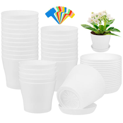 Aodaer 24-pack 4-inch plastic planters with trays for clean indoor plant displays.