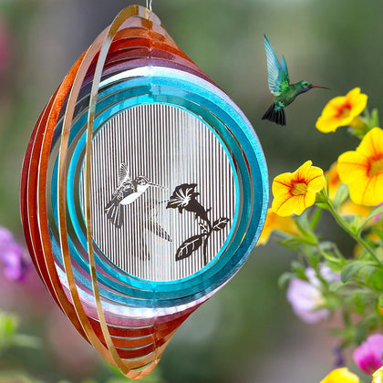 Aoedelyart 3D hummingbird wind spinner front view brightens garden decor.