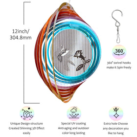 Aoedelyart 3D hummingbird wind spinner mounting hook enables easy outdoor display.