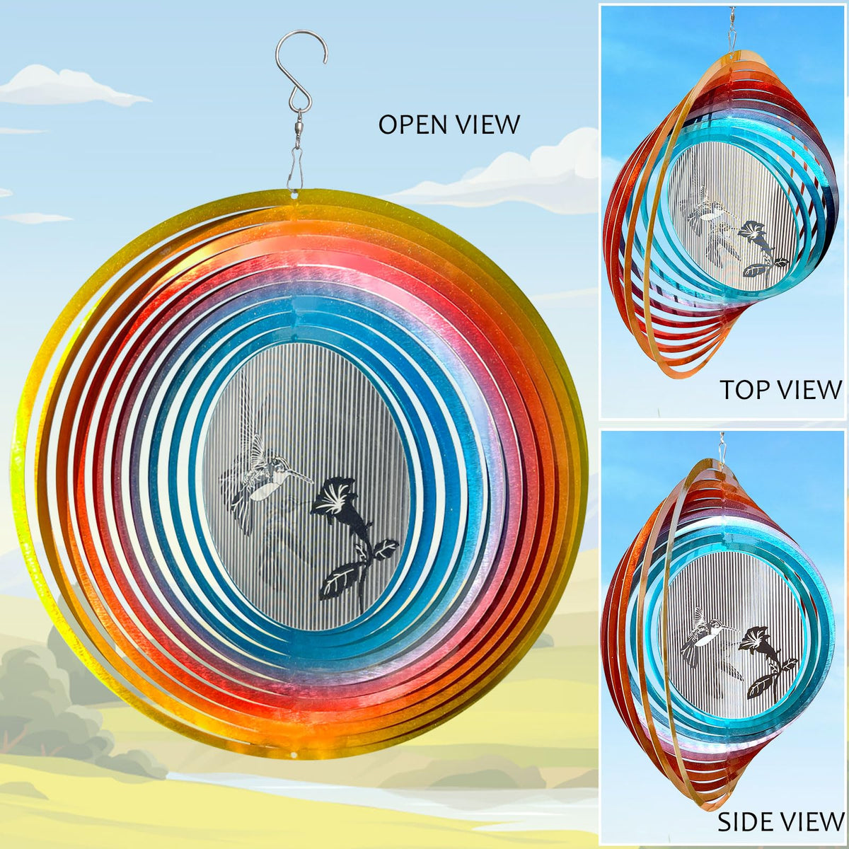 Aoedelyart 3D hummingbird wind spinner versatile for indoor and outdoor spaces.