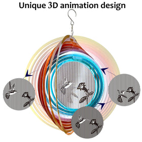 Aoedelyart 3D hummingbird wind spinner top view enhances garden ambiance with 360-degree rotation.