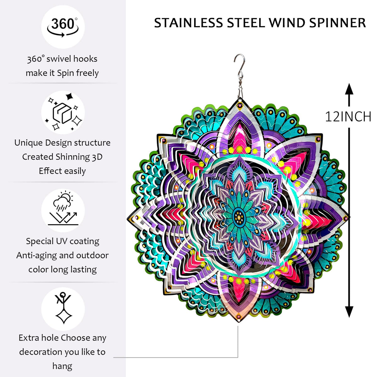 Aoedelyart stainless steel wind spinner rotates vividly for eye-catching outdoor decor.