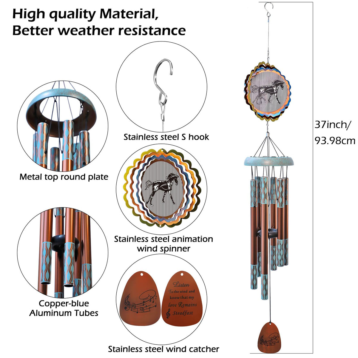 Aoedelyart 37-inch memorial wind chimes for outdoor gardens and patios