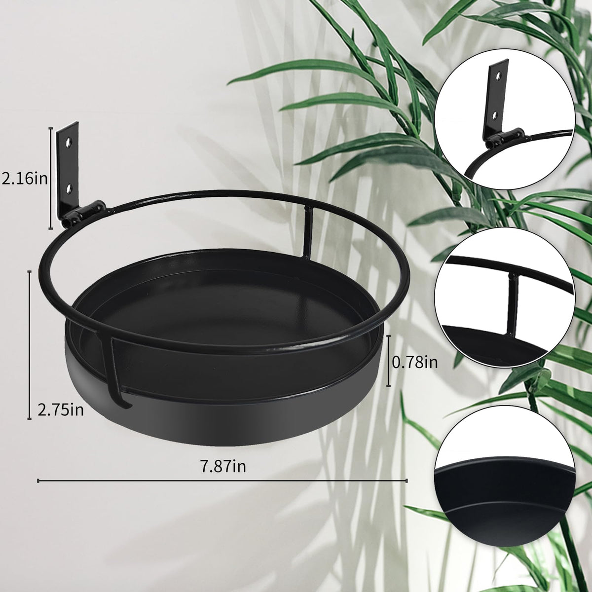 Black wall-mounted plant holder mounted on balcony for stylish outdoor decor.