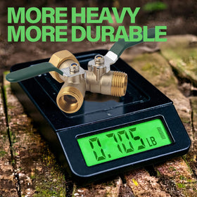 AOGCXDR brass garden hose splitter side view with extended handle for easy operation.